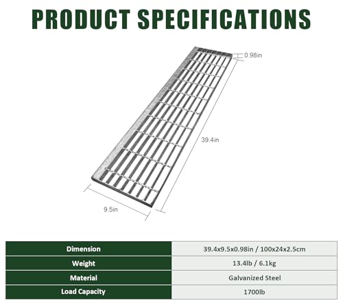 39.4x9.4in. Galvanized Steel Stair Tread - size: 39.4x9.4in, style: Galvanized Steel-1 Pack