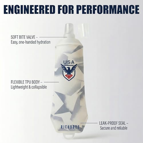 Richboyz 500ml Running Soft Flask: Leakproof TPU Hydration Bottle for Trail Runners & Cyclists & Hikers – Lightweight & BPA-Free Folding Water Bottle (Grey Eagle)