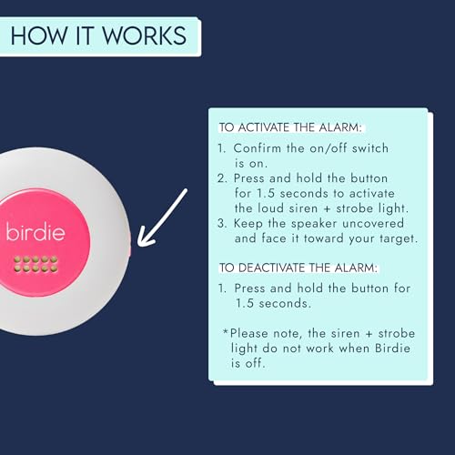She's Birdie - The Original Personal Safety Alarm Disc for Bikes, Hikes, and Late Nights - Loud Siren, LED Light for Extra Visibility, Rechargeable, Handsfree, Lightweight, Water Resistant (Hot Pink) - color: Hot Pink