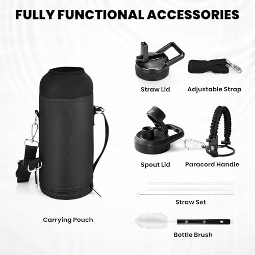 RAYMYLO Insulated Water Bottle 40 oz, Triple Wall Vacuum Stainless Steel - color: Magic Black, size: 40 Ounces