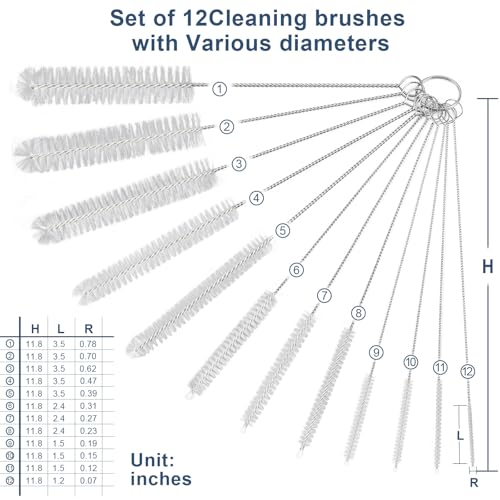 Ixiaoyoo 12 Pcs Bottle Cleaner Brushes Set, 11.8 Inch Nylon Cleaning Brush - color: 11.8 Inch White Cleaning Brushes