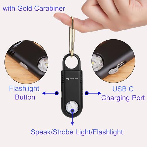 Rechargeable 135dB Personal Alarm Ultra Bright Flashlight Strobe Light - color: Black