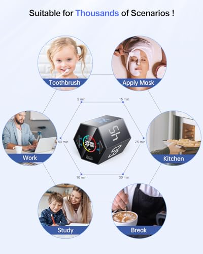 Ticktime T6 Pomodoro Timer Cube for Focus, Study, Work, Task, ADHD, Kitchen