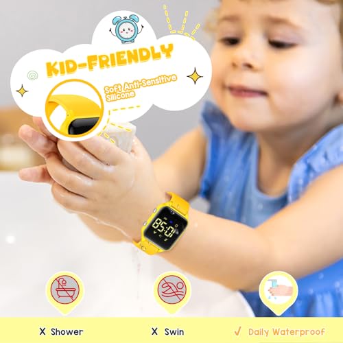 Kids Digital Watches for Boys Girls, Sports Watch with Fitness Tracker, Pedometer, Alarm Clocks, Stopwatch, No App Needed Waterproof Kids Watch, Gift for Teens Student Girls Boys Ages 5-14 - color: Yellow