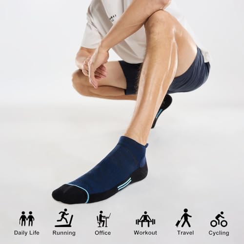 FITRELL Men's 6 Pack Ankle Running Socks Low Cut Cushioned Athletic Sports Socks 7-9/9-12/12-15 - color: Navy Black, size: 7-9