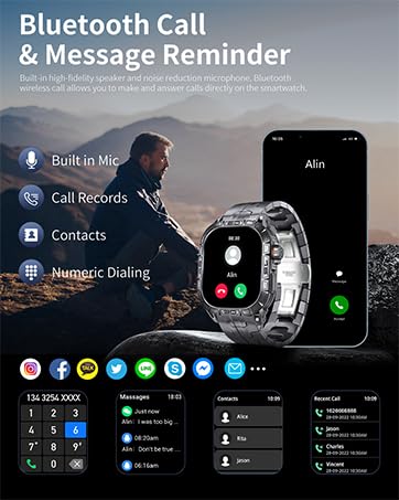 Military Smart Watch for Men(Answer/Make Call), 1.96'' AMOLED Outdoor Smartwatch with Compass/Heart Rate/Sleep Monitor/100+ Sport Modes/IP68 Waterproof for iPhone/Android Phones, 2 Straps