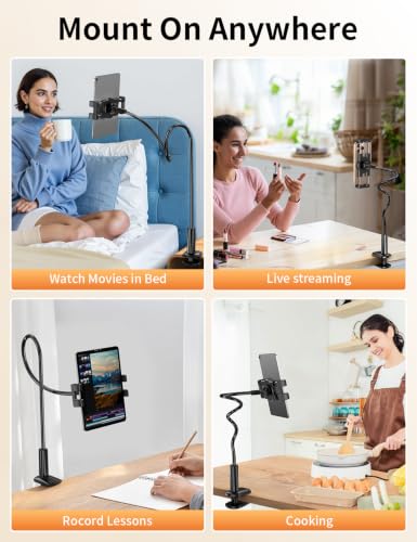 Tablet Holder Stand for Bed with Flexible Long Arm Tablets Mount Clamp