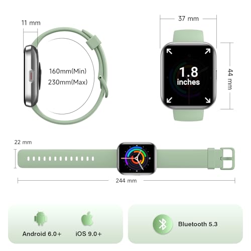 1.85" Smart Watches for Women Men, 120+ Sport Modes Fitness Tracker Watch - color: Green