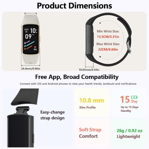 FITVII Slim Fitness Tracker for Women Men, Fitness Watch for Android iOS - color: Black