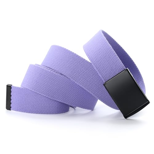 Mile High Life Cut To Fit Canvas Web Belt Size Up to 52" with Flip-Top Solid Black Military Buckle - color: 1 Pack Light Purple