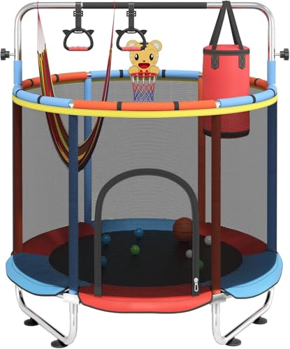 60" Trampoline for Kids with Enclosure Net, Toddler Trampolines Indoor - color: Red/Blue