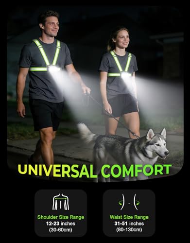 Viccux 800LM Ultra Bright & 7+2 Modes Running Lights for Runners with Rear Light, 45° Beam & 360° Reflective Vest, IPX4 Waterproof Reflective Running Vest for Night Walking/Jogging, 4-25Hrs Runtime