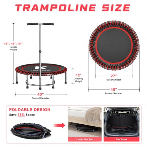 K KENSONE 40"/48" Foldable Bungee Rebounder Trampoline for Adults with Bar - size: 40 inch, style: T-Bar