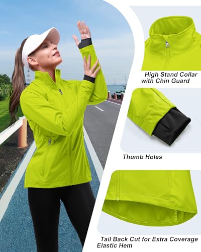 33,000ft Women's Zip Up Lightweight Athletic Workout Yoga Cycling Track Running Jacket Waterproof Windproof Reflective - color: Greenish Yellow, size: Small