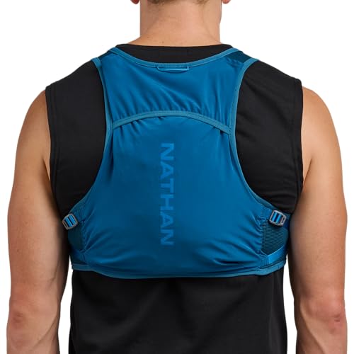 Nathan Hydration Vest - Lightweight, Quick-Fit Fix, Reflective, 4L Storage, Six Pockets, Two 14oz Flasks, Pinnacle Breeze - size: Large-X-Large, style: Sailor Blue/Deep Blue