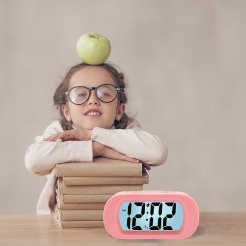 Plumeet Kids Alarm Clock Large Digital LCD Travel Alarm Clocks with Snooze and Night Light - Ascending Sound and Handheld Size - Best Gift for Kids (Baby Pink) - color: Baby Pink