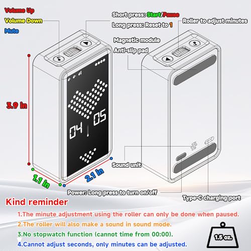 Visual Timer, Rechargeable Digital Hourglass Timer with LED Display - color: Black
