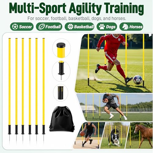 5 FT Adjustable Soccer Agility Poles with Steel Ground Spring Nails