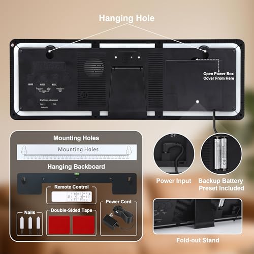 17.3" Large Digital Wall Clock Timer Alarm Clock with 8 Color Night Light - color: Orange&white