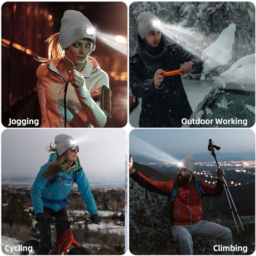 LED Beanie with Light Unisex, Gifts for Men Women, Winter Caps - color: Grey