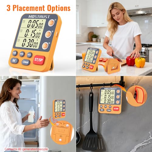 Digital Dual Kitchen Timer, Multiple Channels Countdown Timer - color: Orange