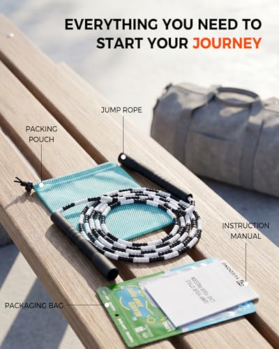 YUEDONG Beaded Jump Rope, 20cm Handles, Soft TPU Beads, Rhythmic Click - color: BLUE
