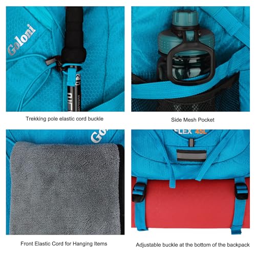 Goloni 45L Foldable Hiking Daypack, Lightweight Water‑Resistant Backpack - color: Blue