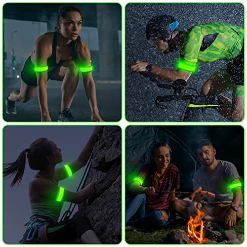 Aucuu LED Armband Rechargeable(2 Pack), High Visibility Reflective Running Gear, Running Lights for Runners, Light Up Armbands for Night Cycling, Walking, Running Gift for Men Women Kids - color: Green