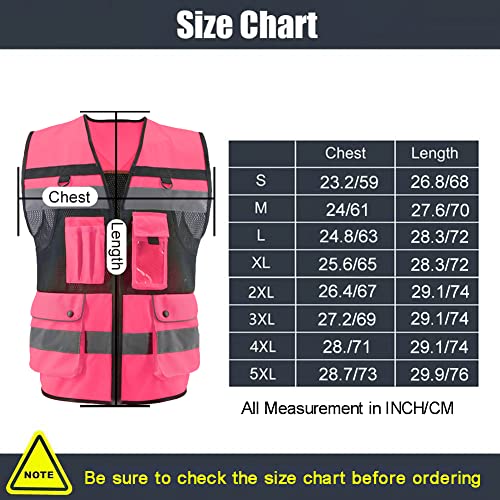 Safety Vest High Visibility Reflective Construction Vest for Men - color: Pink, size: Medium