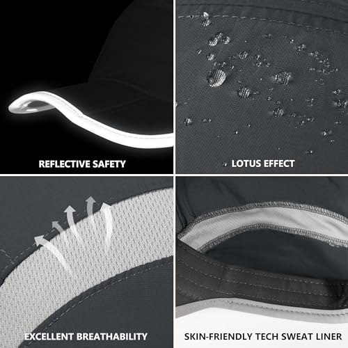 GADIEMKENSD Reflective Folding Outdoor Hat Unstructured Design UPF 50+ Sun Protection Sport Hats for Womens and Mens - color: Dark Grey