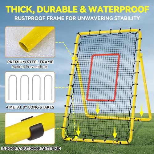 6 Adjustable AnglesVolleyball Rebounder Net 7x4 FT Bounce Back Trainer - color: Yellow