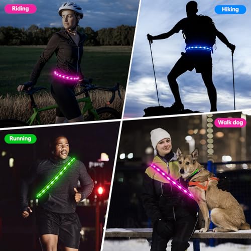 Illumifun LED Running Belt - USB Rechargeable Light Up Sash, High-Visibility Elastic Waistband Light for Running Cycling Hiking Camping Nighttime Activities - color: Candy Pink