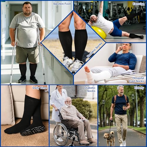 Bulinlulu Extra Width Diabetic Socks Men Women-4 Pairs Wide Edema Sock for Swollen Feet,Non Slip Cast Bariatric Socks 13-15 - color: Pink