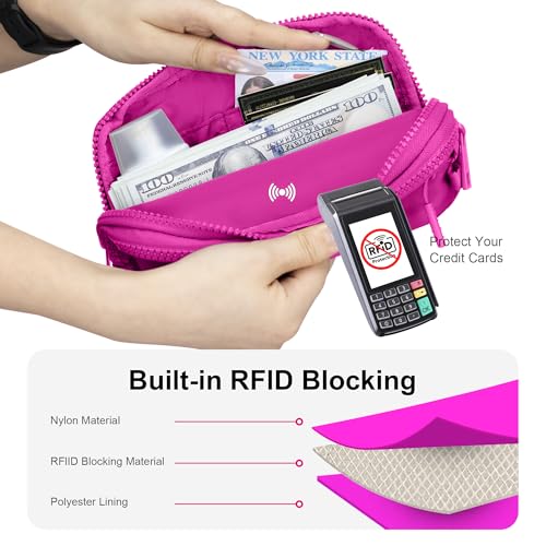 FODOKO Wristlet wallets for Women RFID crossbody bags with 4 Zippers - color: Rose Red2