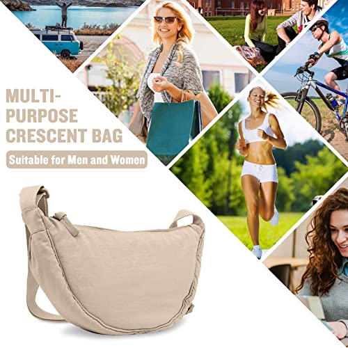Nylon Crescent Crossbody Bag for Women Purses Trendy Men,Small Travel Sling Bag Hobo - color: Beige, size: Large