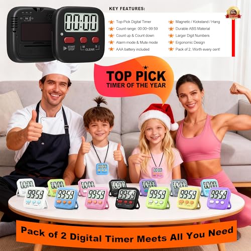 Antonki 2 Pack Digital Timer for Kids Classroom Kitchen Timers for Cooking - color: New Black