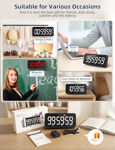 Large 7.8" Digital Timer with LED Display, Magnetic for Kitchen & Classroom - color: Navy Blue