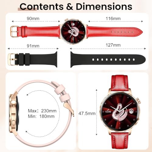 Smart Watches for Women, 1.27'' Smart Watch (Answer/Make Calls) Compatible with iPhone/Android Phones, IP68 Waterproof Fitness Tracker Watch with Sleep Monitor,100+ Sports Modes (Red) - color: Red