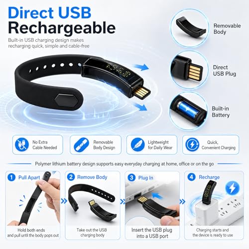 Vibrating Alarm Wristband Clock Smart Watch Bracelets for Mens Digital Heavy Sleepers Fit Wrist Womens Tracker Vibro Vibration Silent Small Distance Teens Shock Despertador Band Alert - color: Black