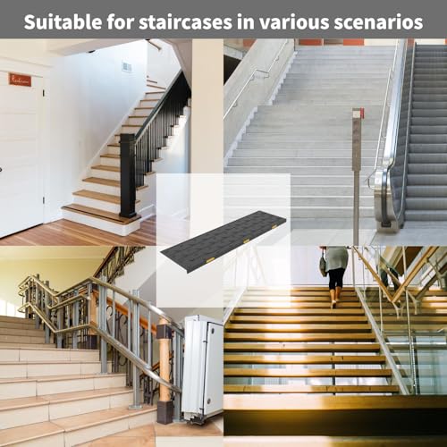 Heavy-Duty Slip-Resistant Stair Treads with Reflective Safety Strips - Universal Fit Rubber Mats for Indoor/Outdoor Stairs, Noise Reduction & Fall Prevention (5)