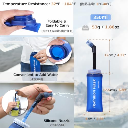 Azarxis Running Water Bottles Flask BPA Free Leakproof Hydration Vest Packs Waist Belt Replacement for Triathlon Marathon Hiking Cycling Climbing Runner - color: #5 Gray (5.5L) with a 350ml Soft Flask