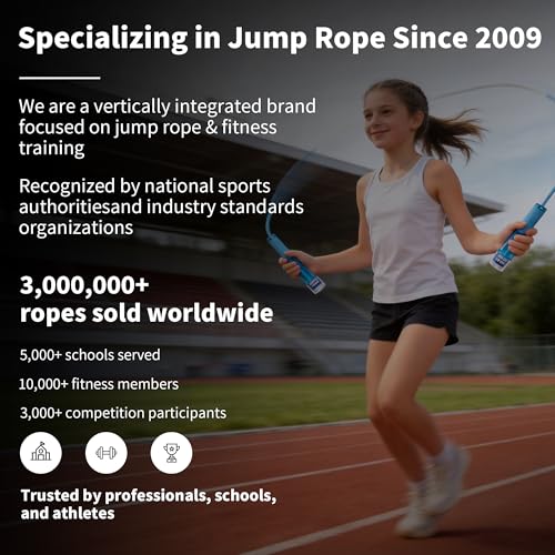 YUEDONG Kids Jump Rope - Dual Bearings, 9.2ft Adjustable, Non-Slip Grip - color: BLUE