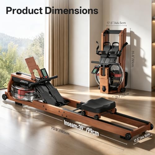 JOROTO Water Rowing Machines for Home, Foldable Rowing Machine with 400LBS Weight Capacity, Dedicated Monitor & Bluetooth APP, Large Water Tank & Comfortable Seat for Immersive Water Rower