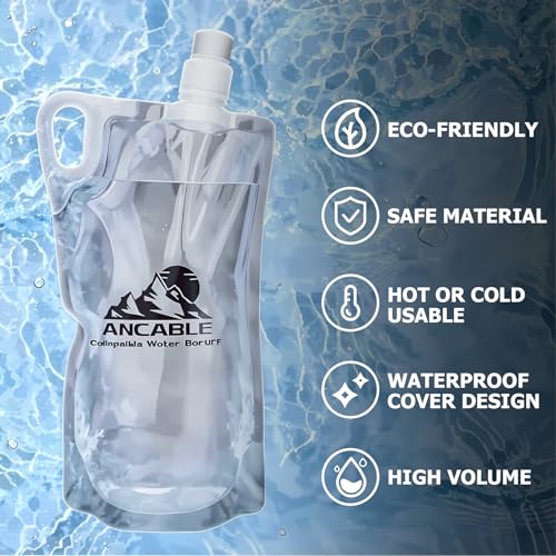 Ancable 33oz Collapsible Water Bottles, 9-Pack Reusable Travel Foldable Water Bottles for Hiking Camping Running Bike, BPA-Free Water Bottle - color: Clear x 9, size: 33 Ounces