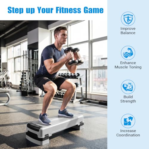 Goplus 35.5" Aerobic Step Platform w/4 Risers, 3-Level Adjustable 6" 8" 10" - color: Grey
