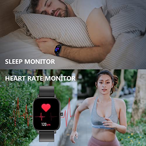 Smart Watch for Men Women SmartWatch 1.83" for iPhone Samsung Android Phone Compatible, Fitness Tracker Watch with Pedometer, Heart Rate/Sleep Monitor, Blood Oxygen, IP68 Waterproof - color: Black
