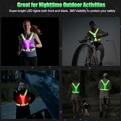 LED Reflective Vest Running Gear 5 Colors Light Up Reflective Running Vest - color: Green+pink