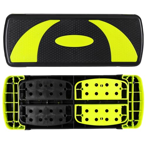 ZENY 31’’ Aerobic Step Platform, Workout Stepper with 4 Stable Risers - color: yello-green