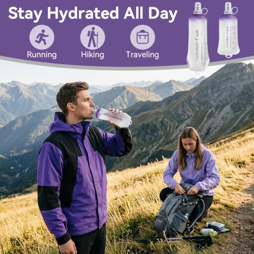 CLINTT 500ml Soft Flask, Foldable Running Water Bottle, TPU Folding Soft Water Flask, BPA-Free Collapsible Flask for Hydration Pack Running Vest, Cycling, Climbing, Hiking - 1Pcs, Purple - color: 1pcs, 500ml Purple