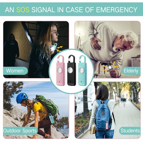 Tellegloww 6 Pcs 130 dB Personal Safety Alarm for Women, Personal Alarm Keychains Loud Siren with LED Strobe Light & Low Battery Notice Rechargeable Self Defense Keychain for Mom(Black,Pink,Blue,Snap) - color: Black,Pink,Blue, style: Snap